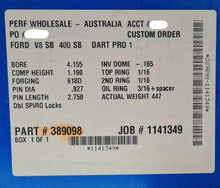 Load image into Gallery viewer, JE Piston, Small Block Ford With Dart Pro 1 Heads, 4.155 in. Bore, 1.190 CD, 21.3cc Dish