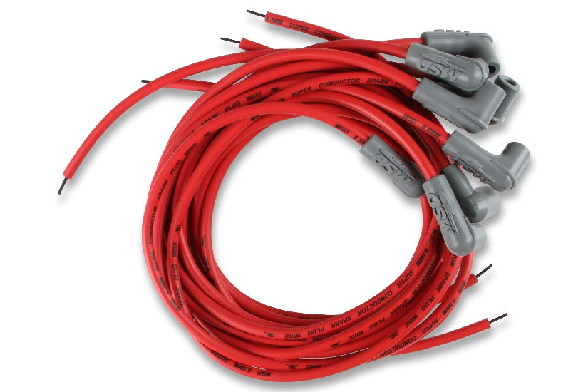 MSD 90° Universal Ignition Lead Set, Red 8.5mm Super Conductor , HEI & Socket, 8 Cylinder