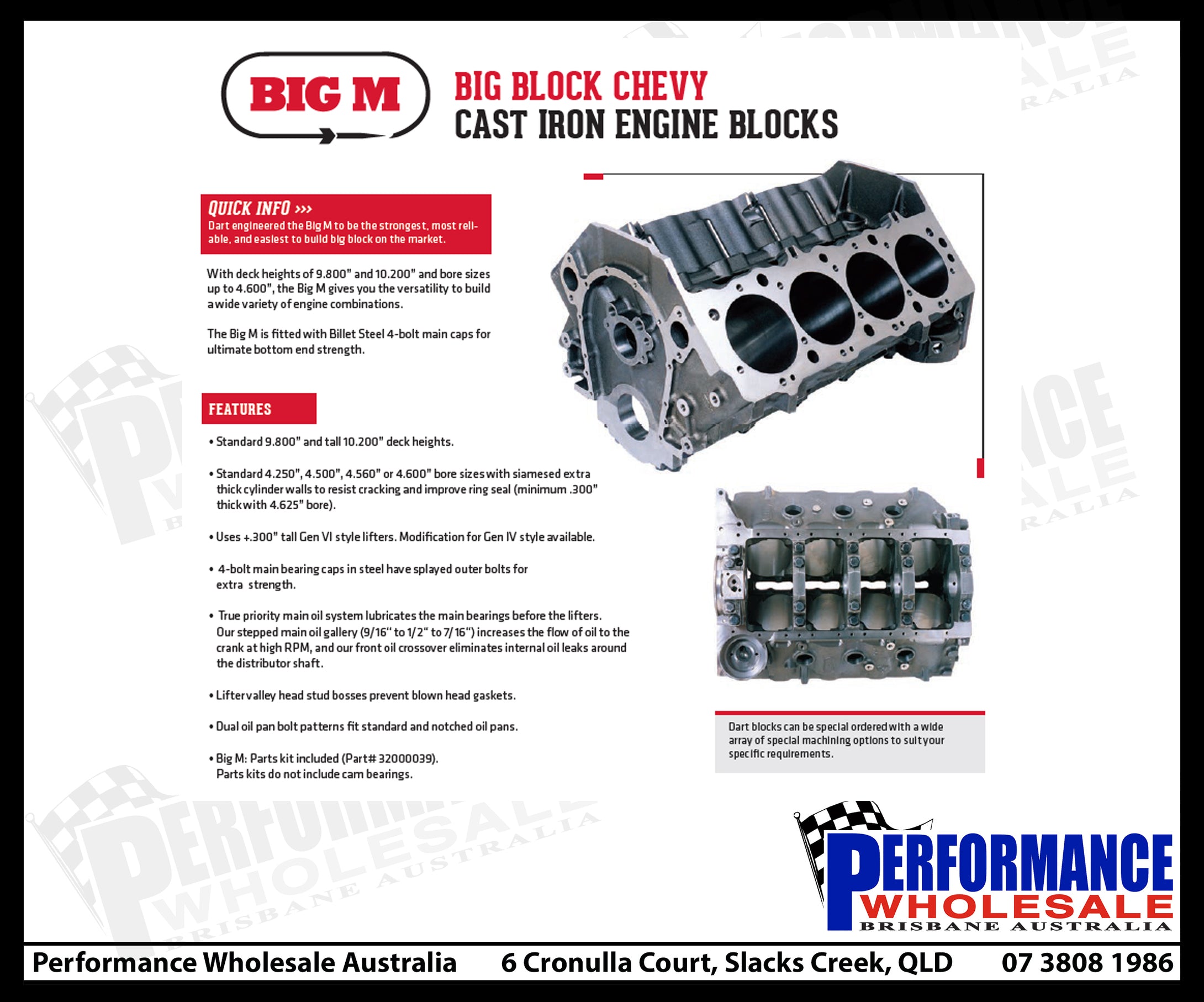 Dart Big M Chevrolet Big Block Iron Blocks – 4.250-4.600 In. Bore, 9.800-10.200 In. Deck