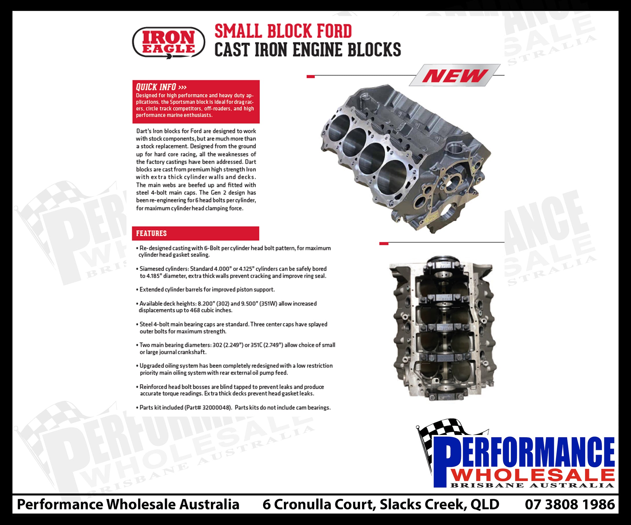 Dart IRON EAGLE Small Block Ford Iron Block – 4.000-4.125 In. Bore, 8.200-9.500 In. Deck