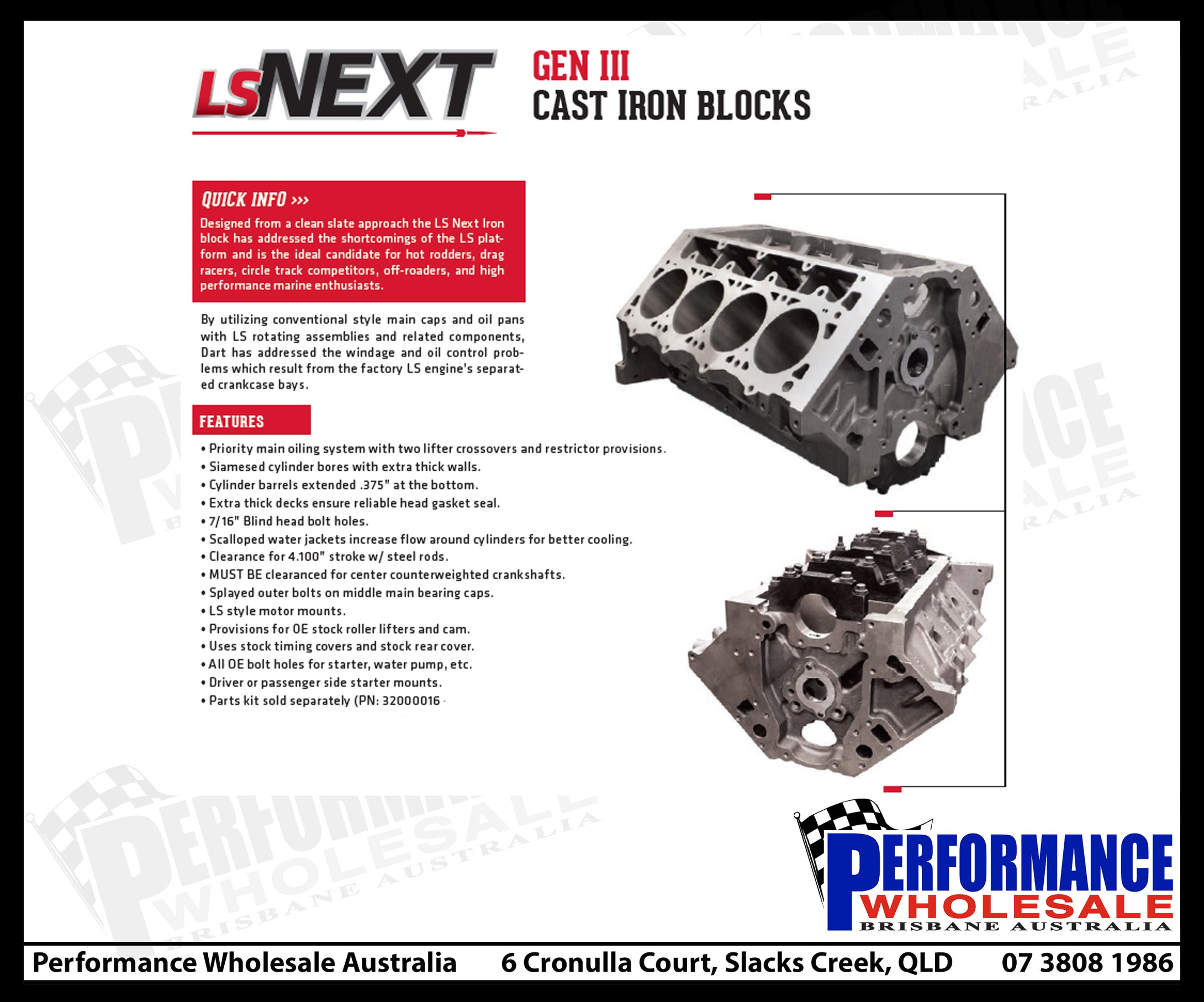 Dart LS NEXT Chevrolet LS Gen III Iron Block – 4.000-4.125 In. Bore, 9.240-9.450 In. Deck