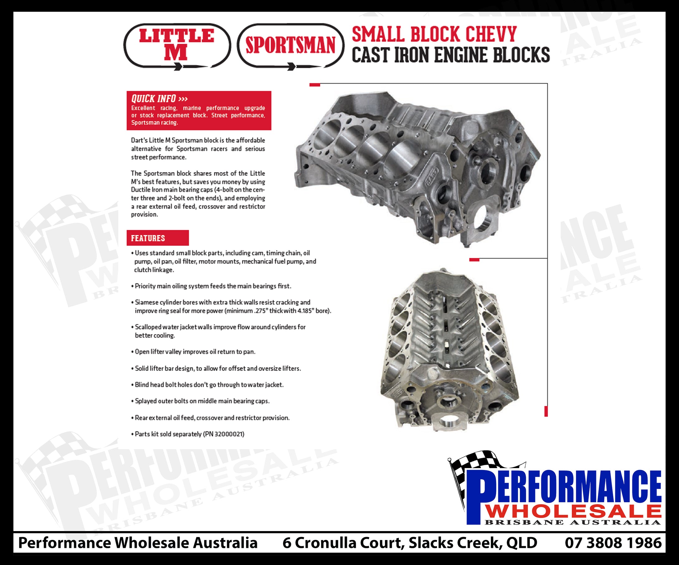 Dart Little M Sportsman Chevrolet Small Block Iron Block – 4.000-4.125 In. Bore, 9.025 In. Deck