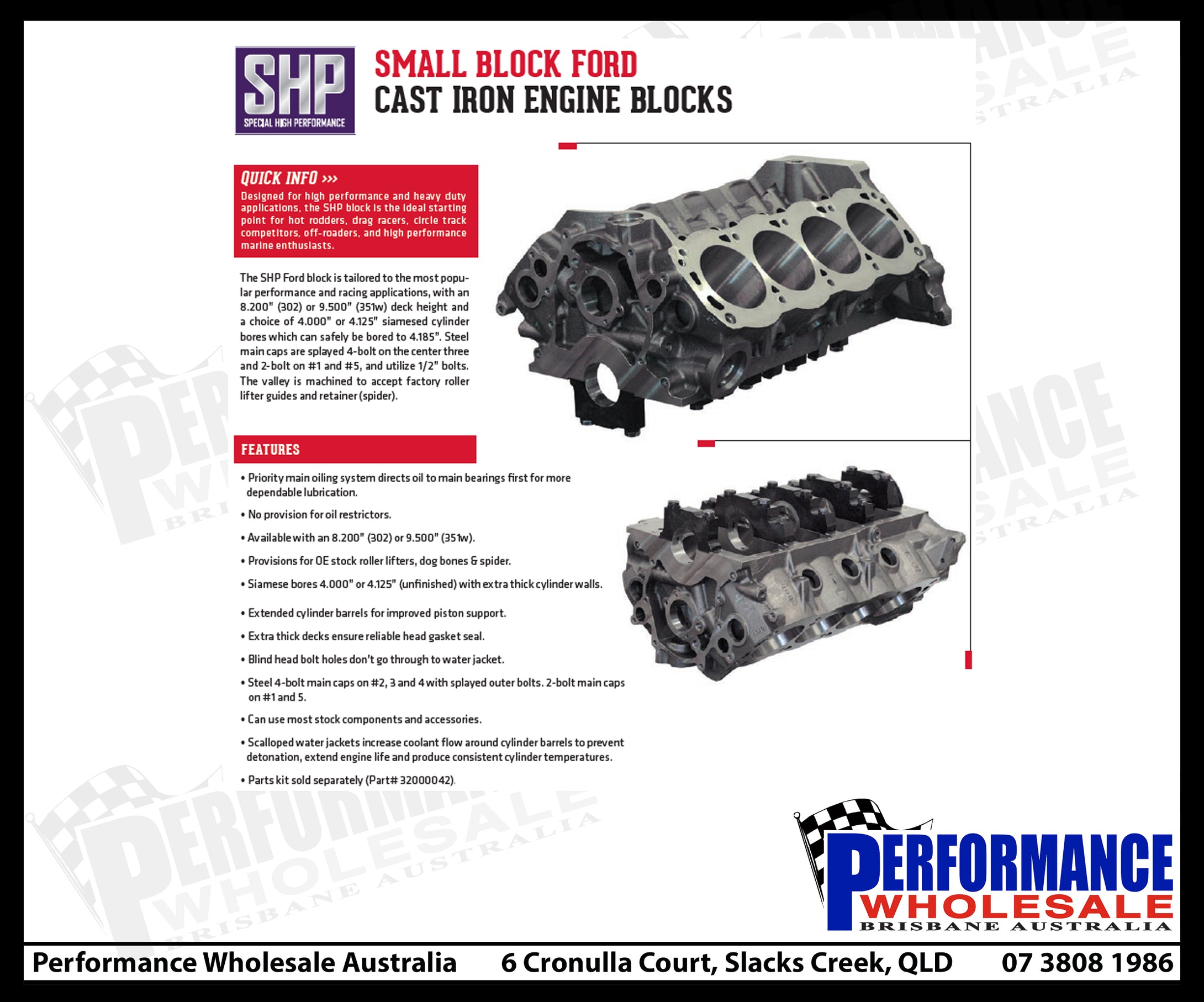 Dart SHP Small Block Ford Iron Block – 4.000-4.125 In. Bore, 8.200-9.500 In. Deck