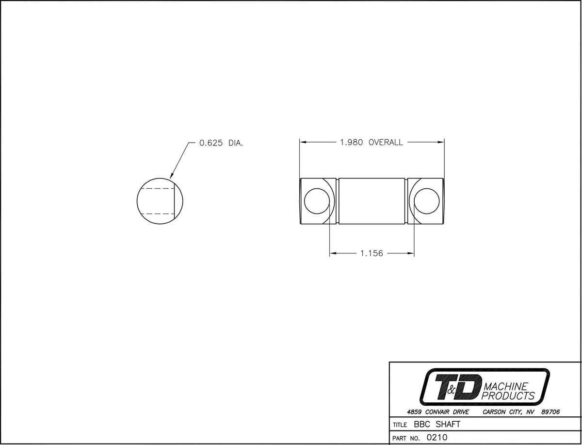T&D Rocker Shaft 0210 For BBC & Ford Yates ~ 1.980