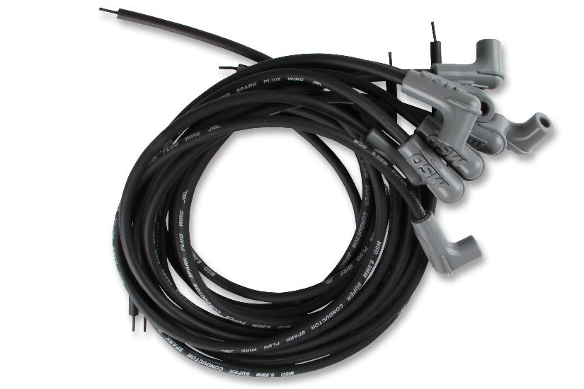 MSD Universal Ignition Lead Set, 90° Plug/90° Cap, Black 8.5mm Super Conductor 8 Cylinder