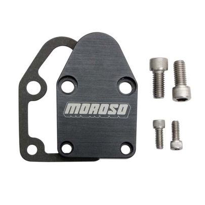Moroso Fuel Pump Block-Off Plate Suit Small Block Chev, Black Anodised