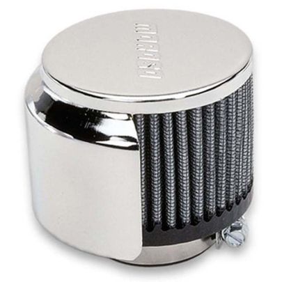 Moroso Valve Cover Filtered Breather, half-hood, clamp-on type. For Moroso Covers with welded-in stacks, 1-1/2