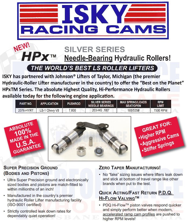 Isky HPx Silver Series Needle Bearing Hydraulic Roller Lifters