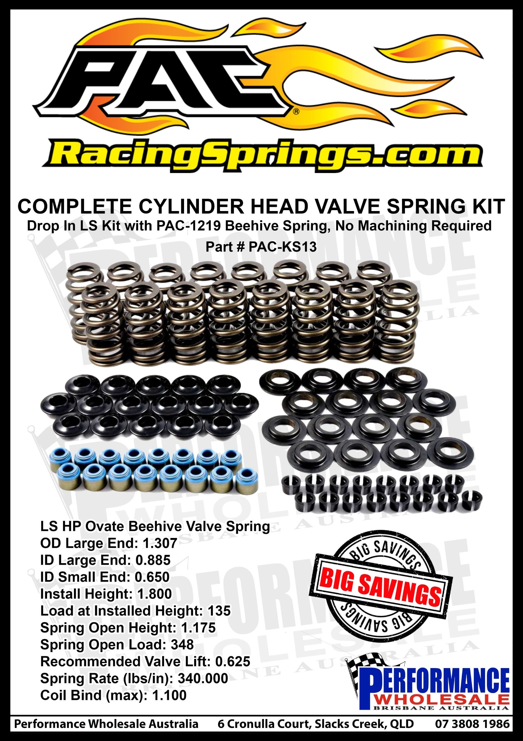 Pac Complete Cylinder Head Valve Spring Kit Suit LS Engine