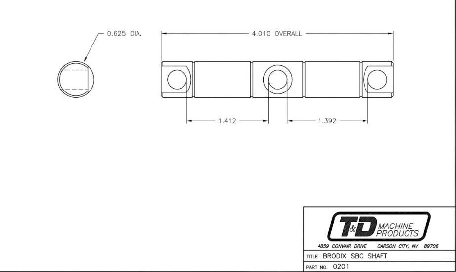 T&D Rocker Shaft 0201 For Brodix Rocker Set ~ 4.010