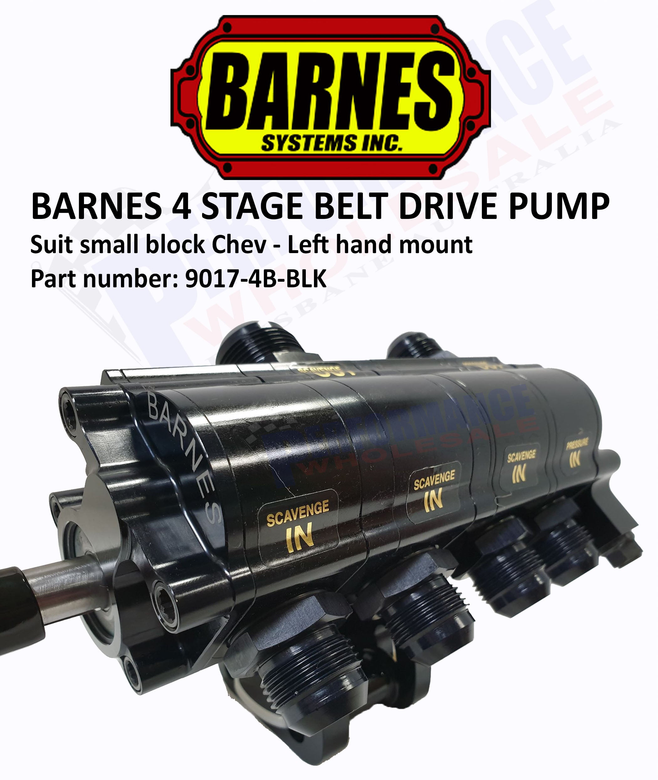 Barnes 4 Stage Belt Drive Dry Sump Pump, SB Chev LH Mount