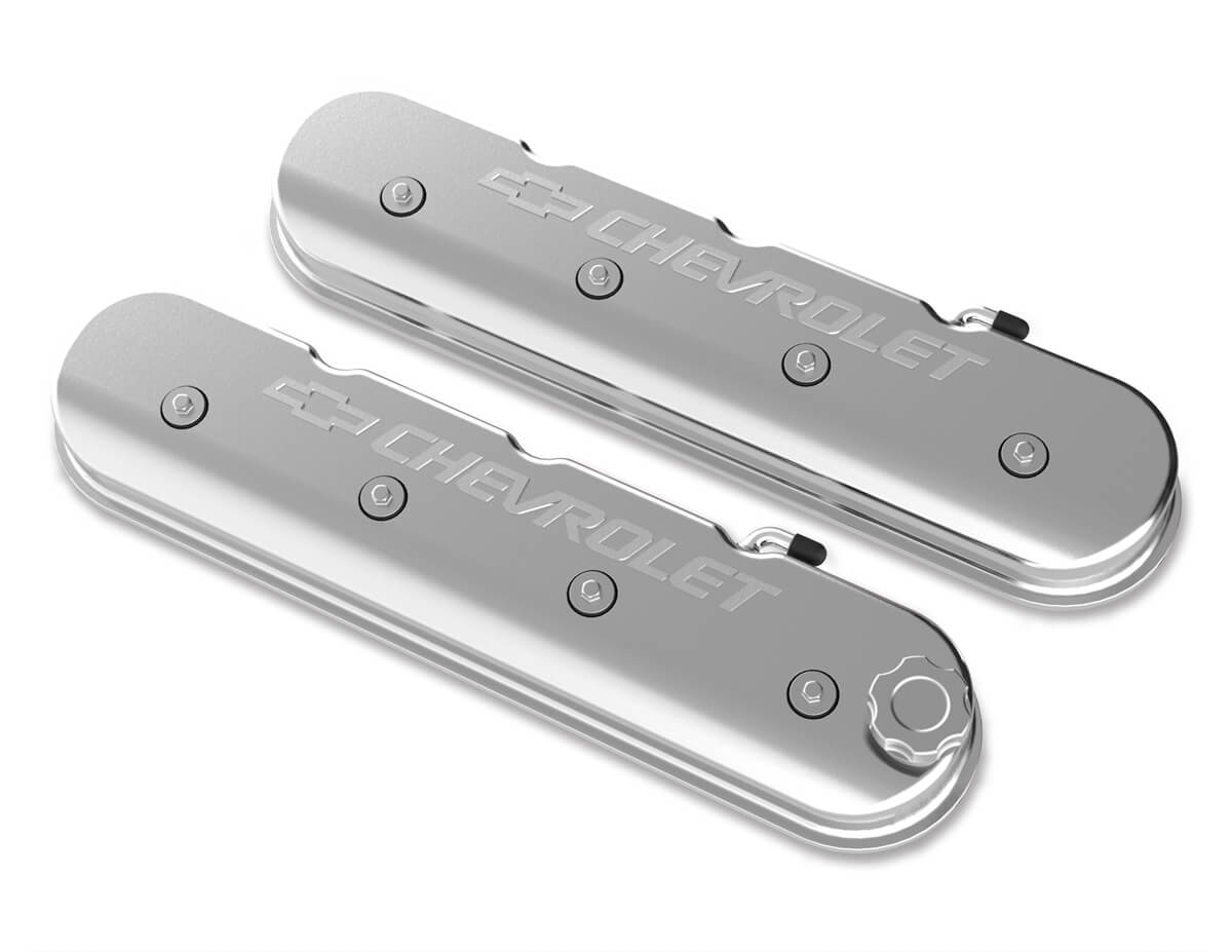 Holley Tall LS Valve Cover with Bowtie/Chevrolet Logo - Polished Finish