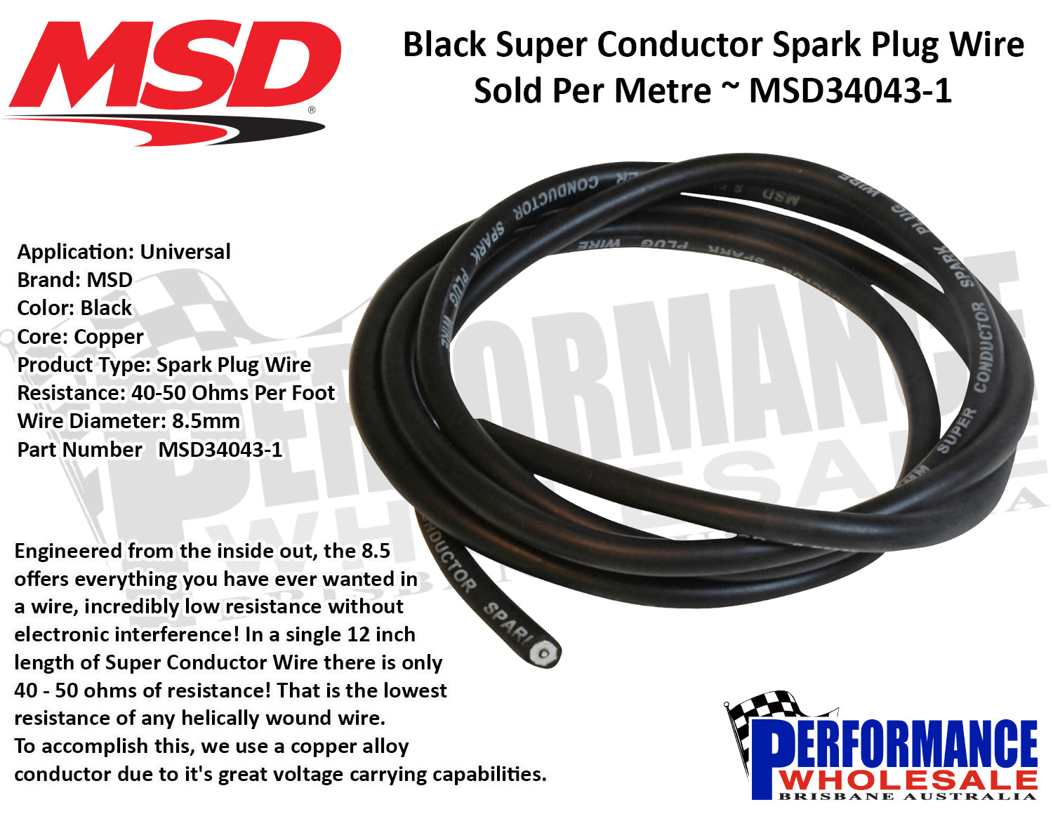 MSD 8.5mm Super Conductor Ignition Wire / Lead, Black ~ SOLD PER METRE ~