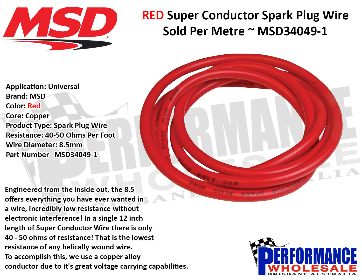 MSD 8.5mm Super Conductor Ignition Wire / Lead, Red ~ SOLD PER METRE ~