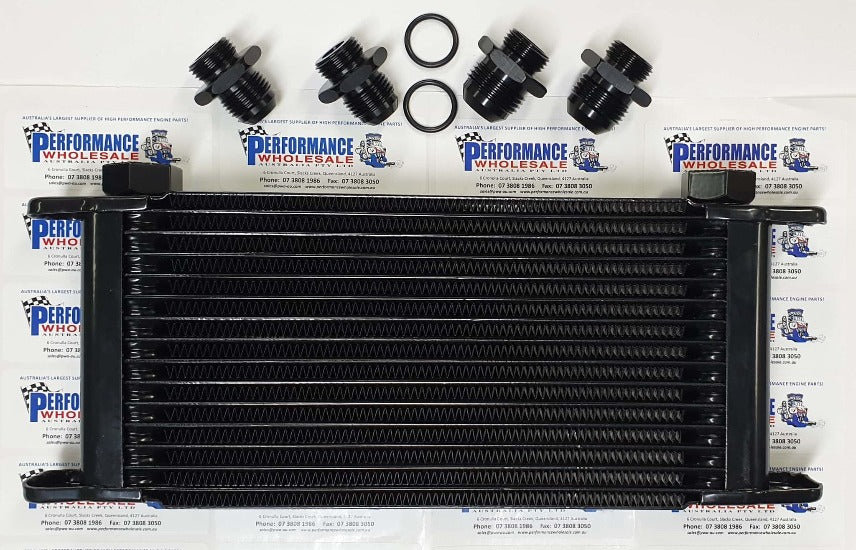 PWR Engine Oil Cooler - 14 Row - External Plate & Fin - 280x127x37mm Includes Fittings