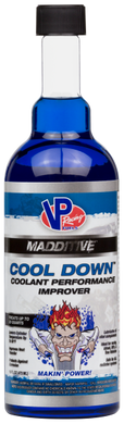 Cool Down improves the performance of your coolant and is safe for all radiator systems. Ideal for racing, street, RV and tow vehicle applications. It reduces cylinder head temperatures up to 50° F! Cool Down increases coolant flow for better heat transfer, lubricates all vital components and is approved by most race sanctioning bodies.   One 16 oz. bottle treats cooling systems of 12-20 quarts. For straight water applications, an additional 50% more Cool Down is recommended, while diesel applications requi